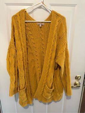Love Tree Mustard Open-Front Cable Knit Cardigan